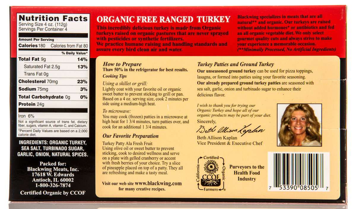 Turkey Patties Seasoned, Frozen, Organic