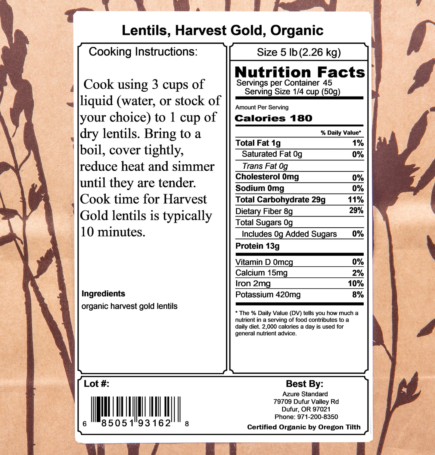 Lentils, Harvest Gold, Organic