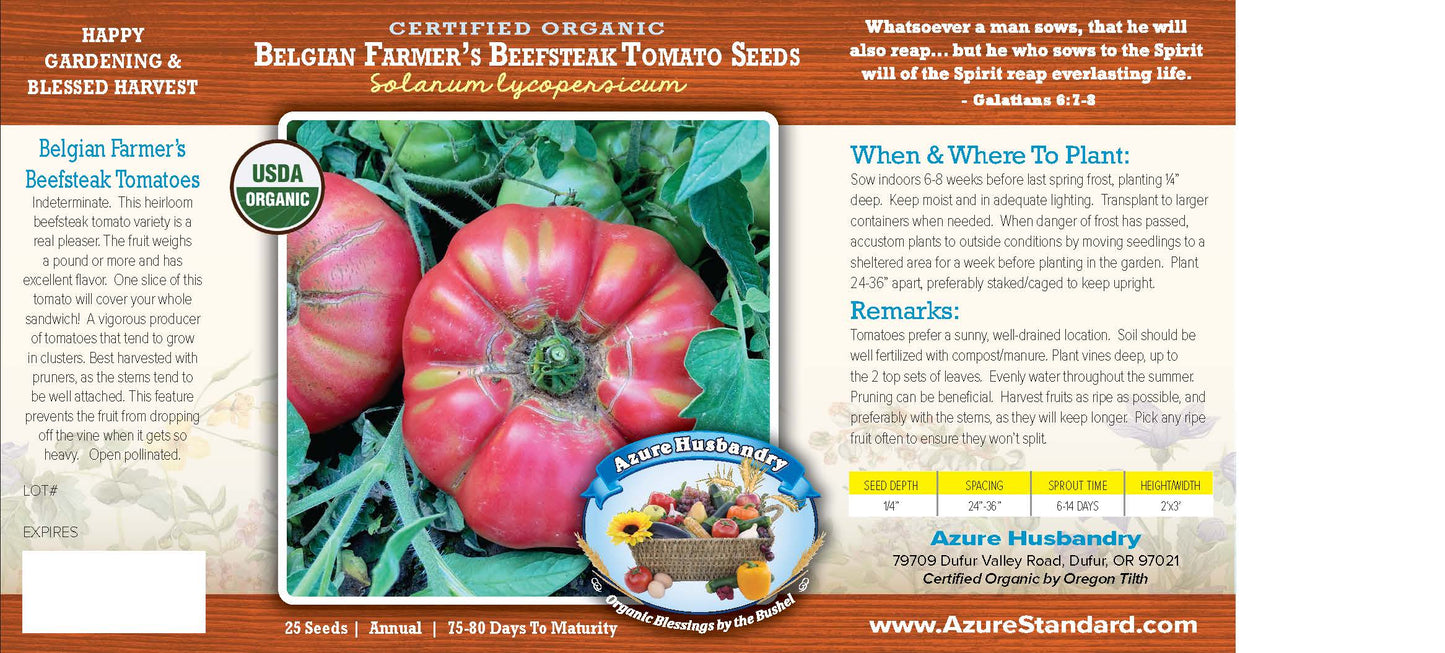 Belgian Farmer's Beefsteak Tomato Seed, Organic