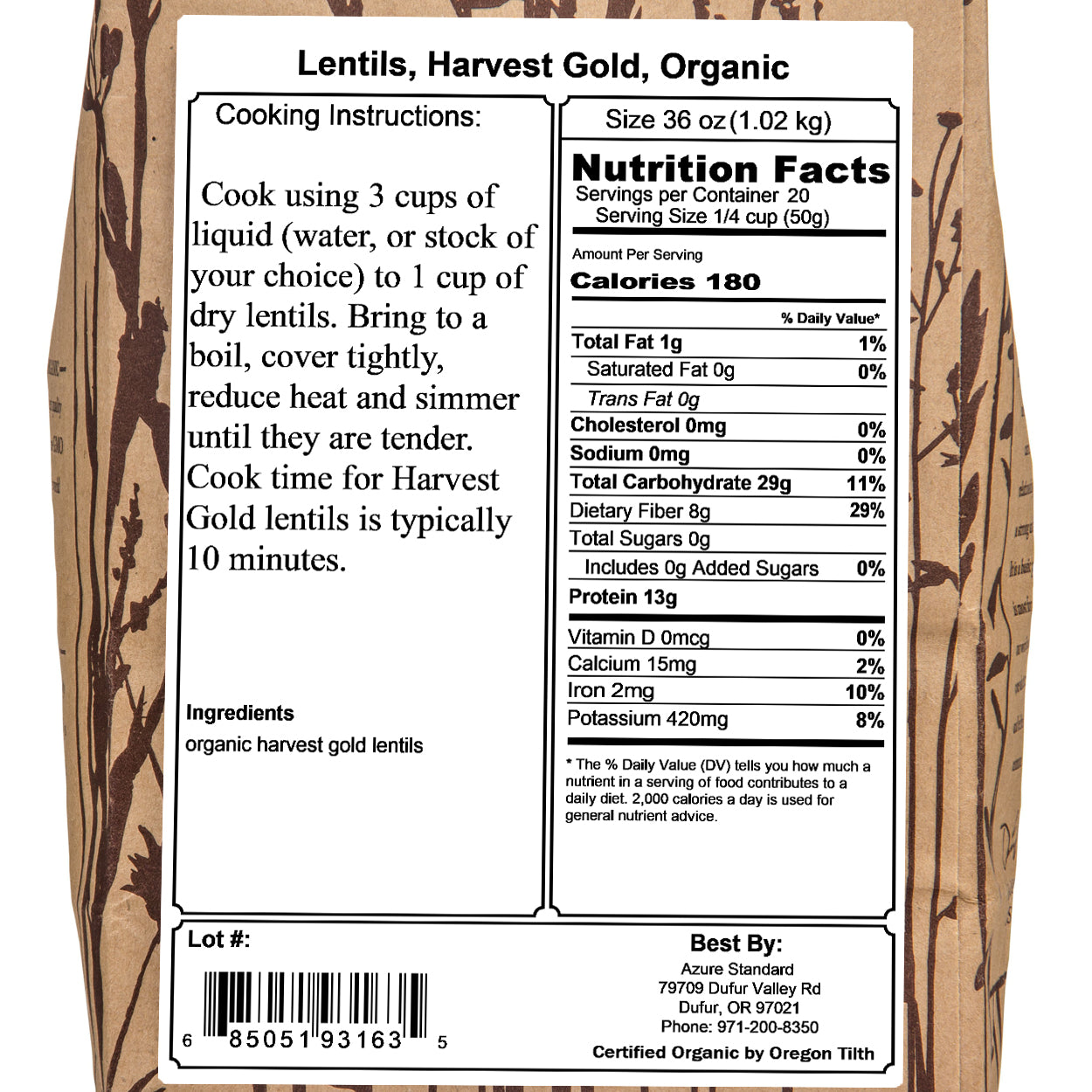 Lentils, Harvest Gold, Organic