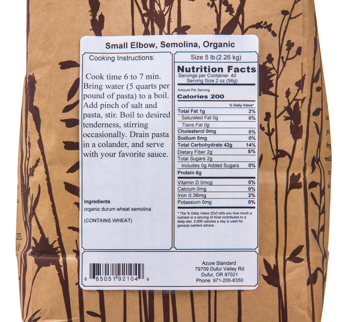 Small Elbow, Semolina Pasta, Organic