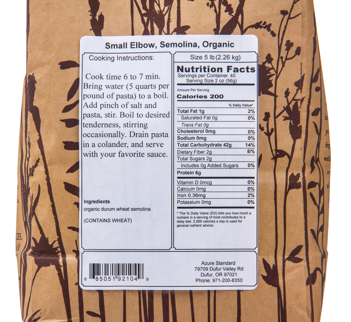 Small Elbow, Semolina Pasta, Organic