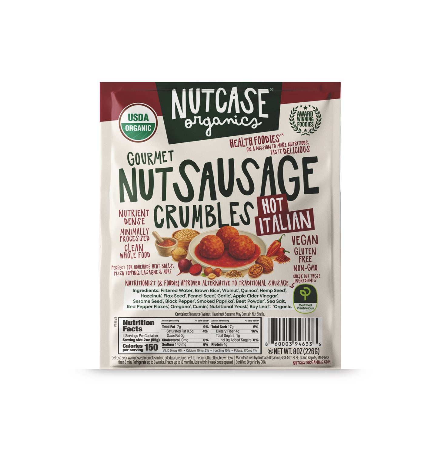 Crumbles, Hot Italian, Frozen, Organic