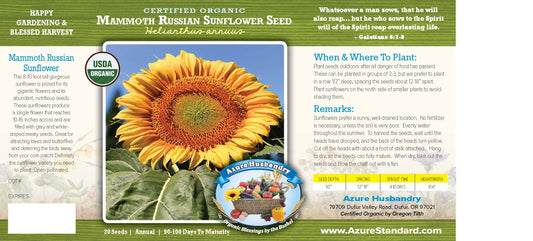Mammoth Russian Sunflower Seed, Organic