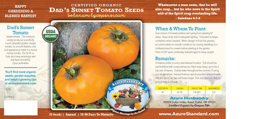 Dad's Sunset Tomato Seed, Organic