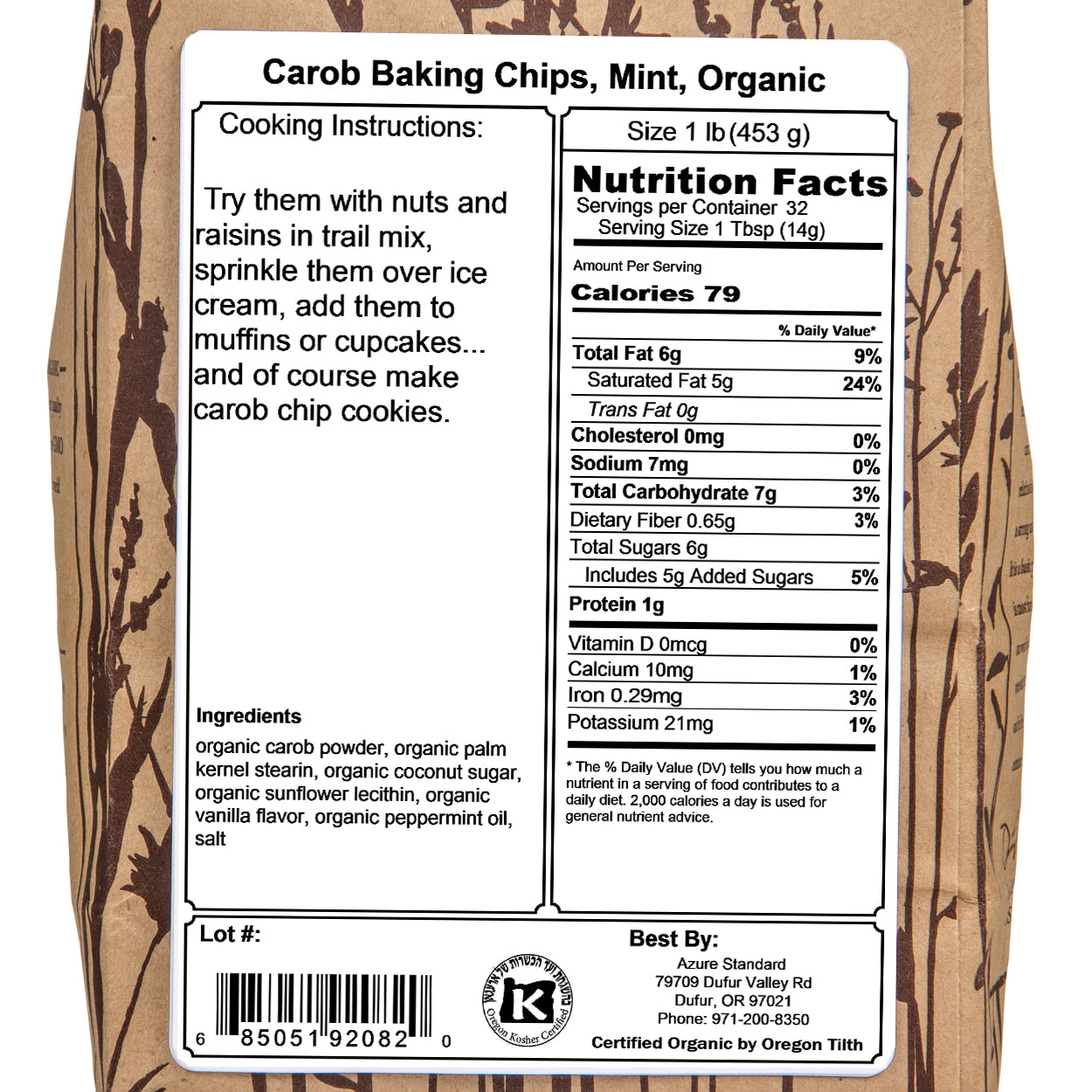 Carob Baking Chips, Mint, Organic
