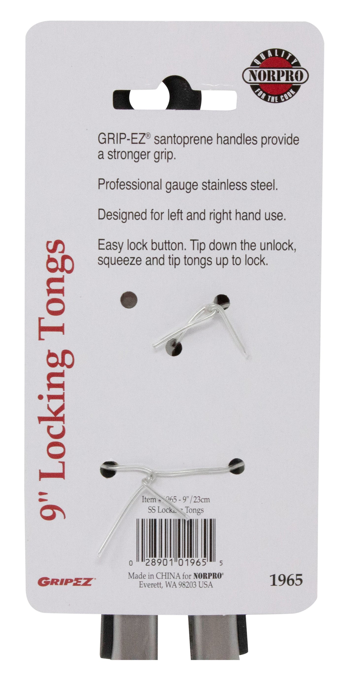 Grip-Ez, Locking Tongs, 9 Inch, Stainless Steel