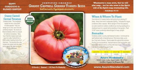 Granny Cantrell German Tomato Seed, Organic