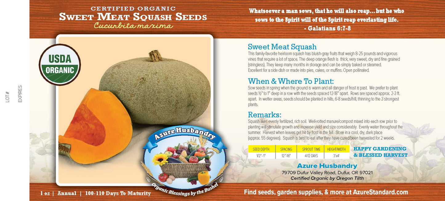 Sweet Meat Squash Seed, Organic