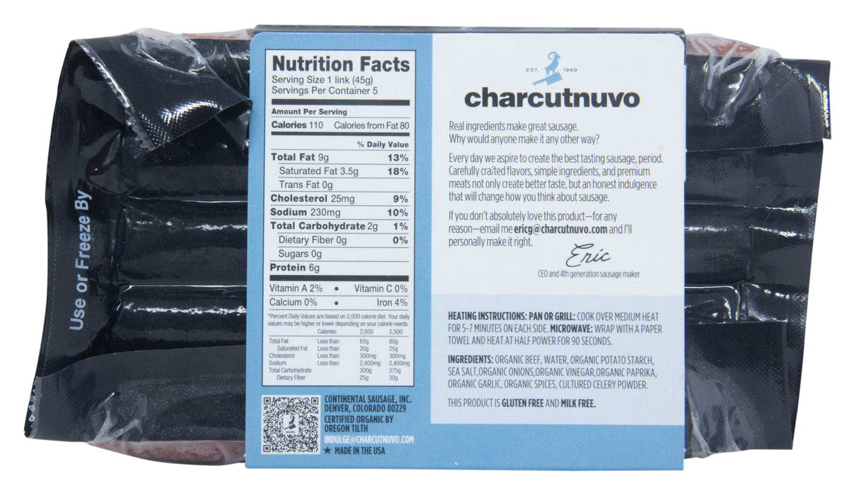 Frankfurters, Beef, Uncured, Frozen, Organic