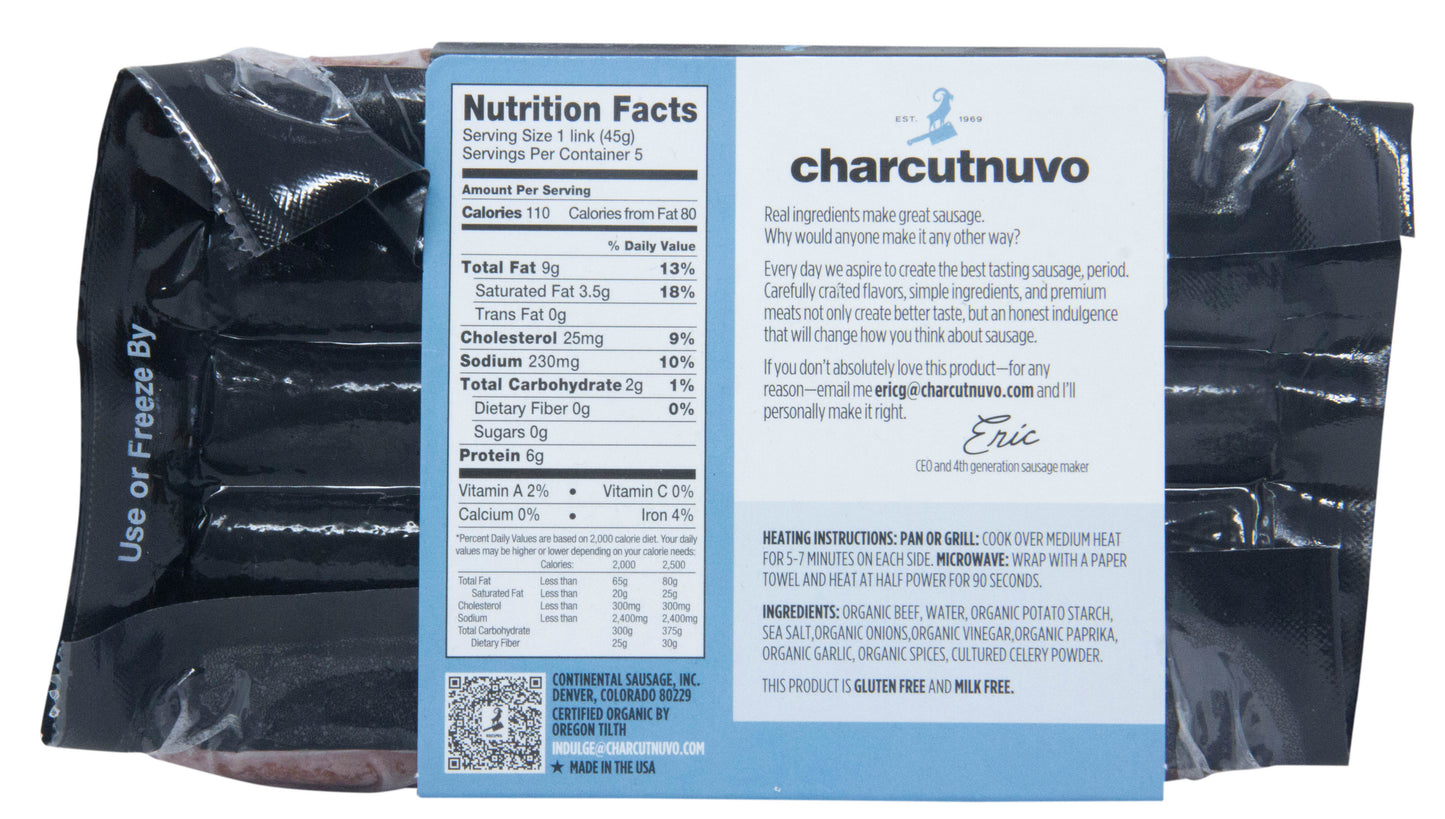 Frankfurters, Beef, Uncured, Frozen, Organic