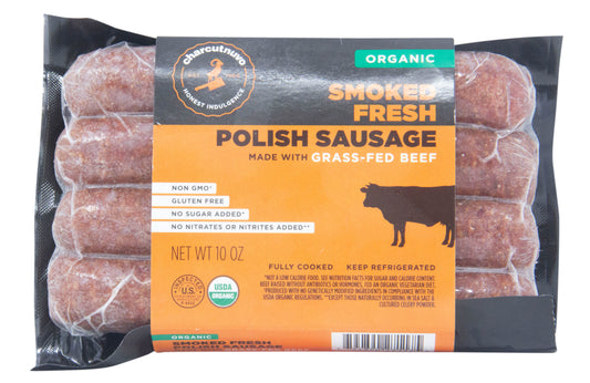 Polish Sausage, Smoked Fresh Beef, Frozen, Organic