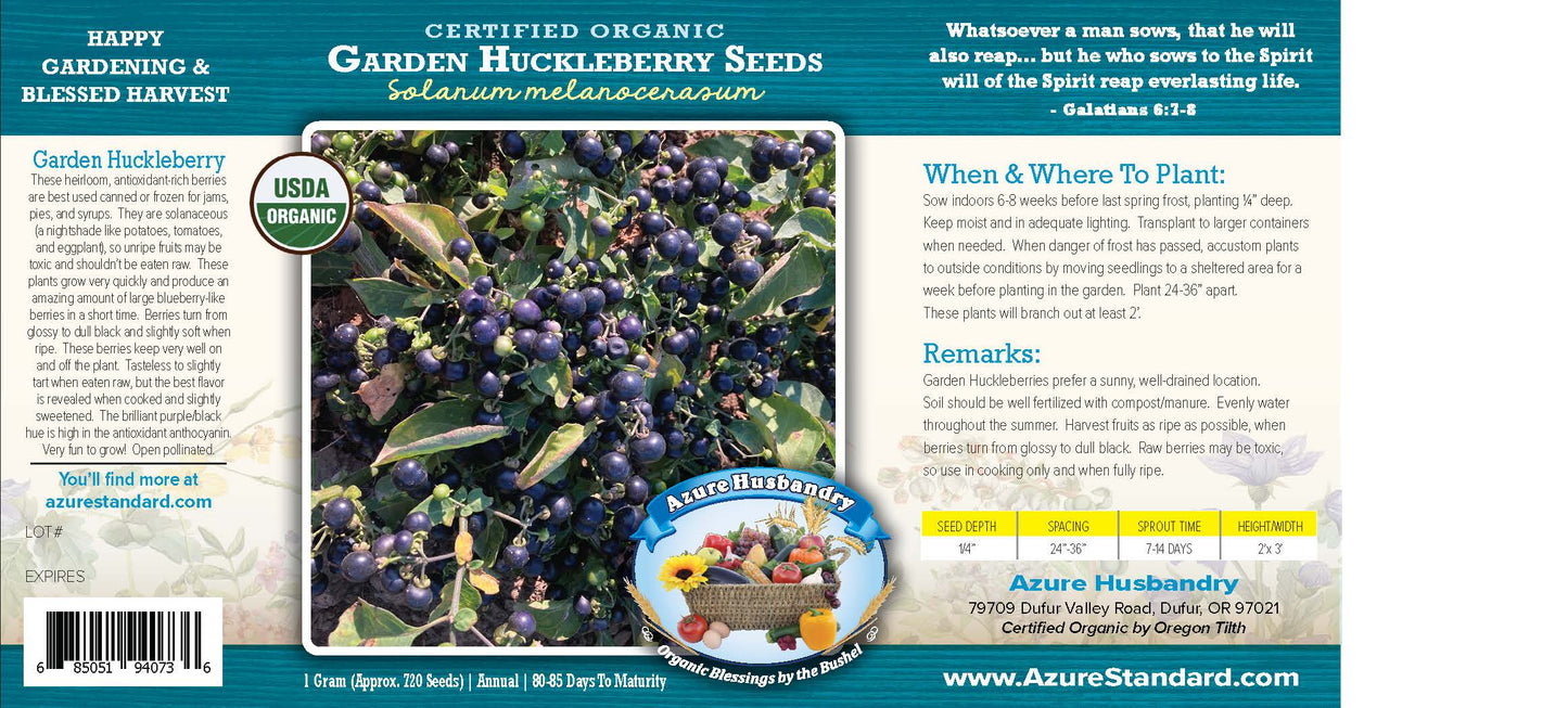 Garden Huckleberry Seed, Organic
