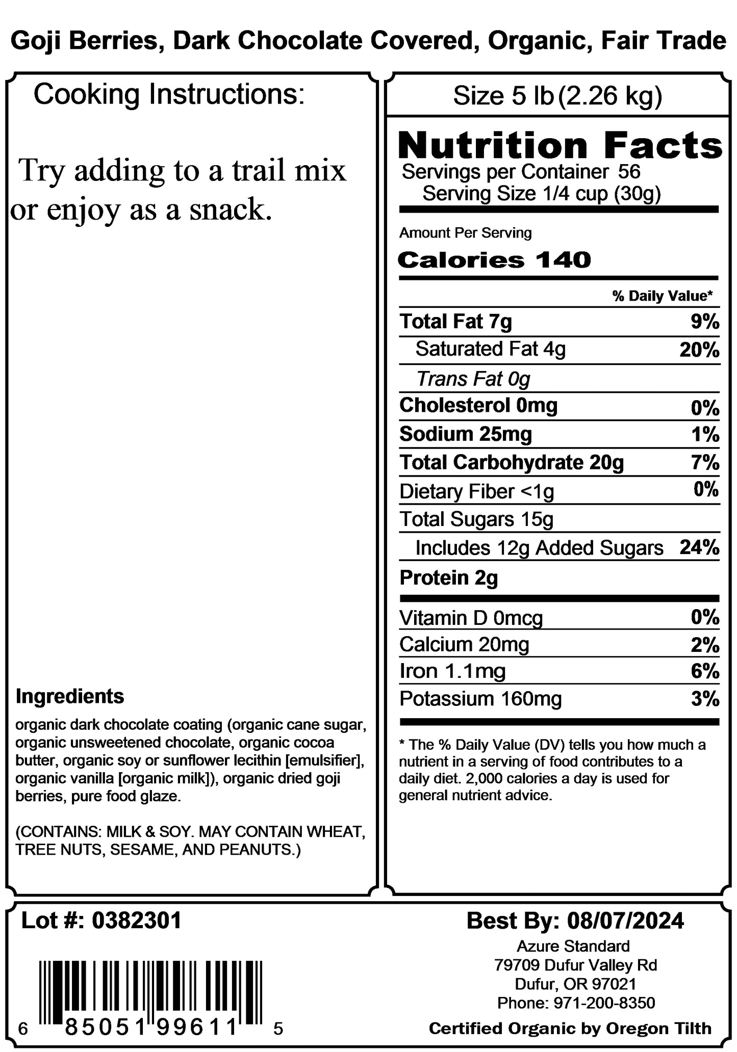 Goji Berries, Dark Chocolate Covered, Organic, Fair Trade