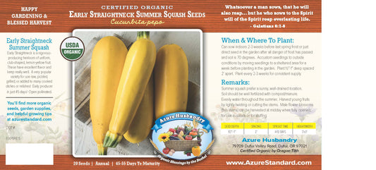 Early Straightneck Summer Squash Seed, Organic