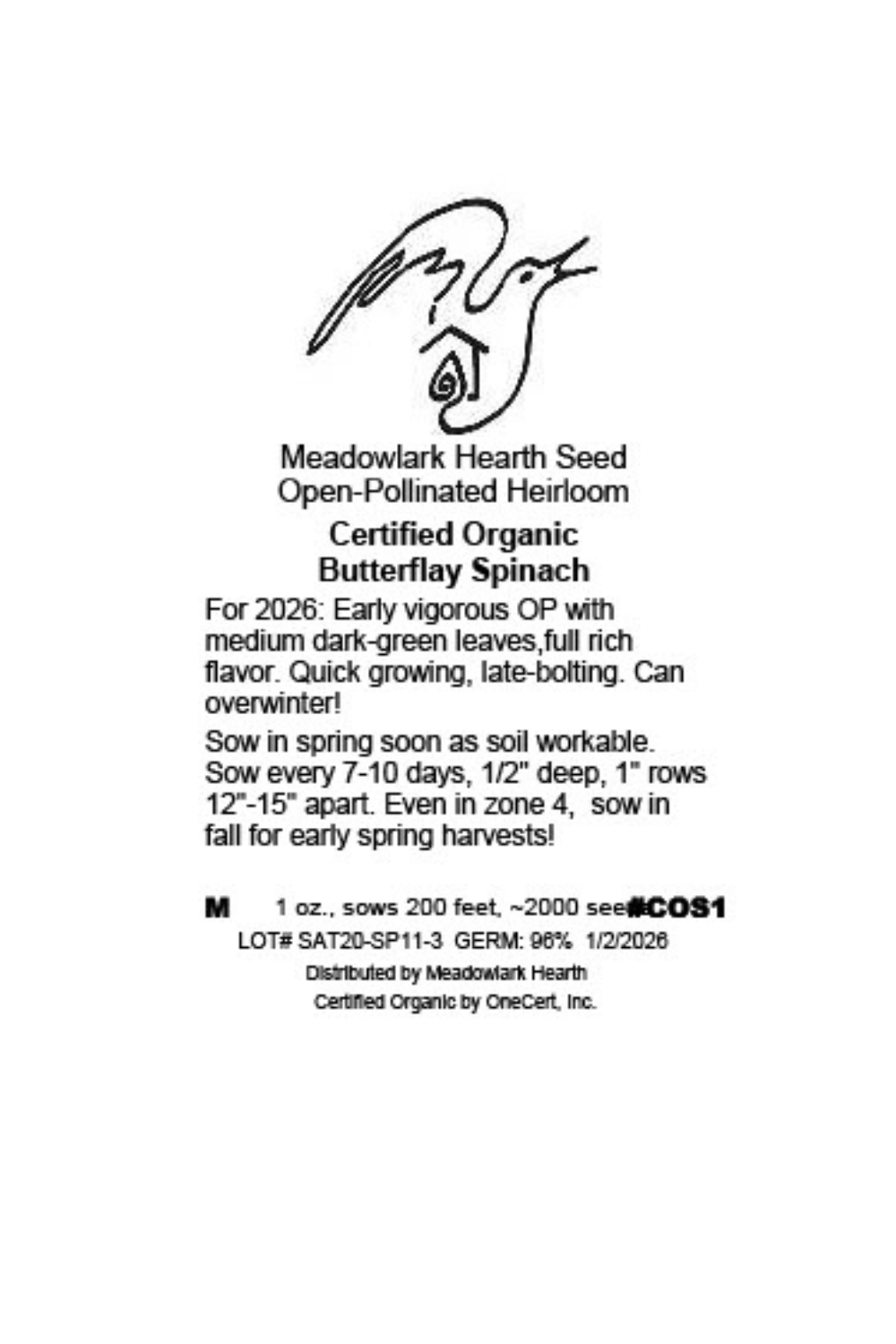 Spinach Seed, Butterflay, Organic
