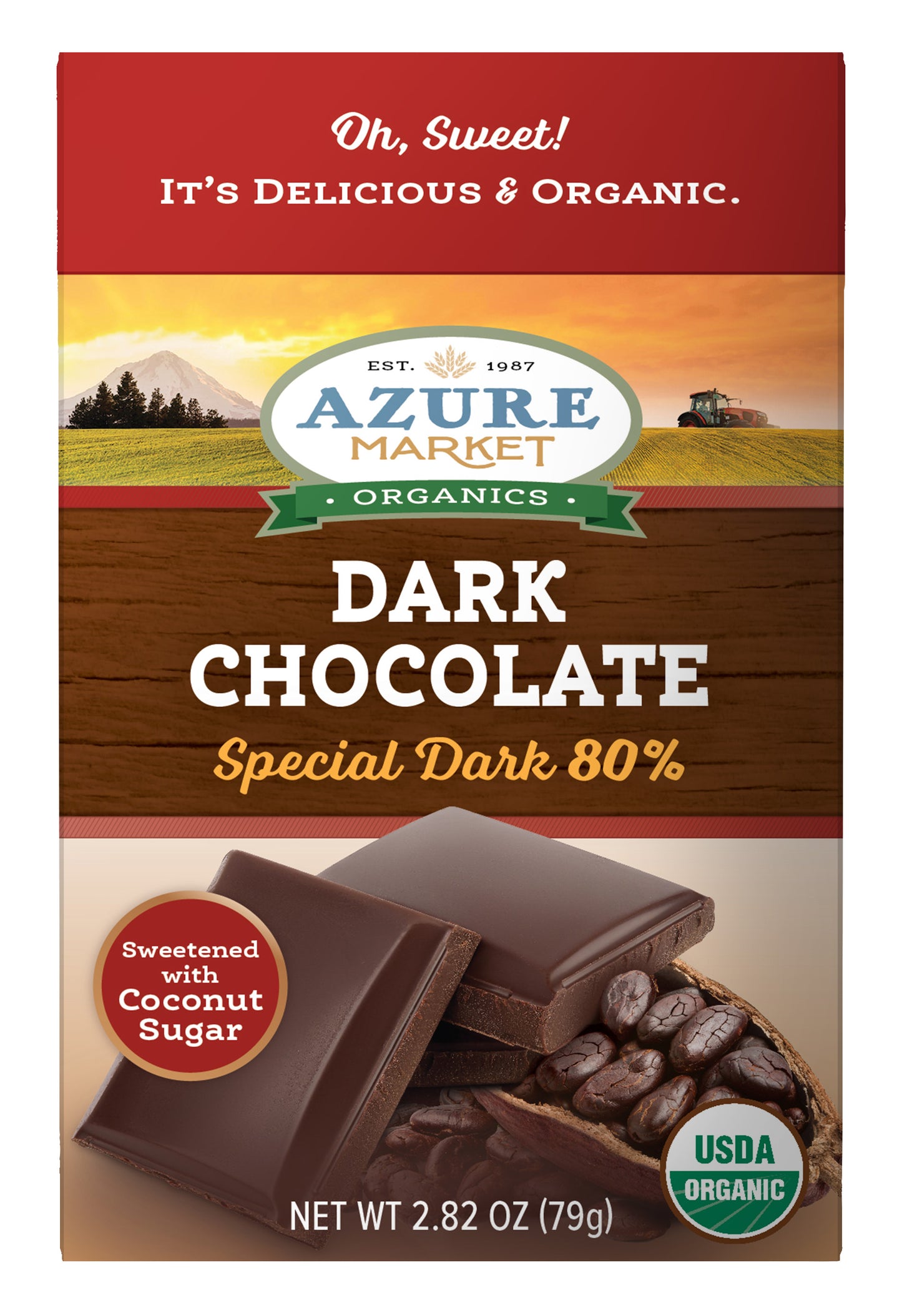 Dark Chocolate Bar 80% Sweetened With Coconut Sugar, Organic