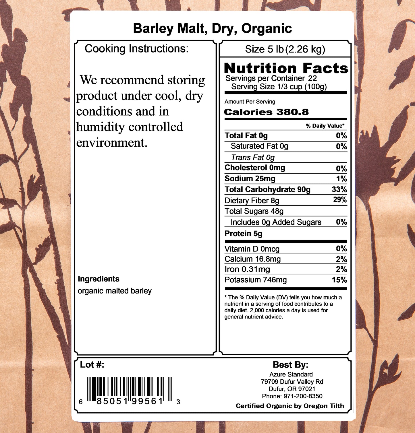 Barley Malt, Dry, Organic