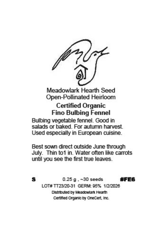 Fino Bulb Fennel Seed, Organic