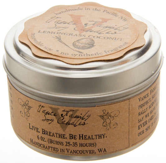 Soy Candle, Lemongrass Coconut, in Tin, Non-GMO