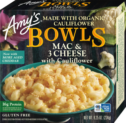 Mac & 3 Cheese with Cauliflower, Bake Bowl, GF, Organic, Frozen
