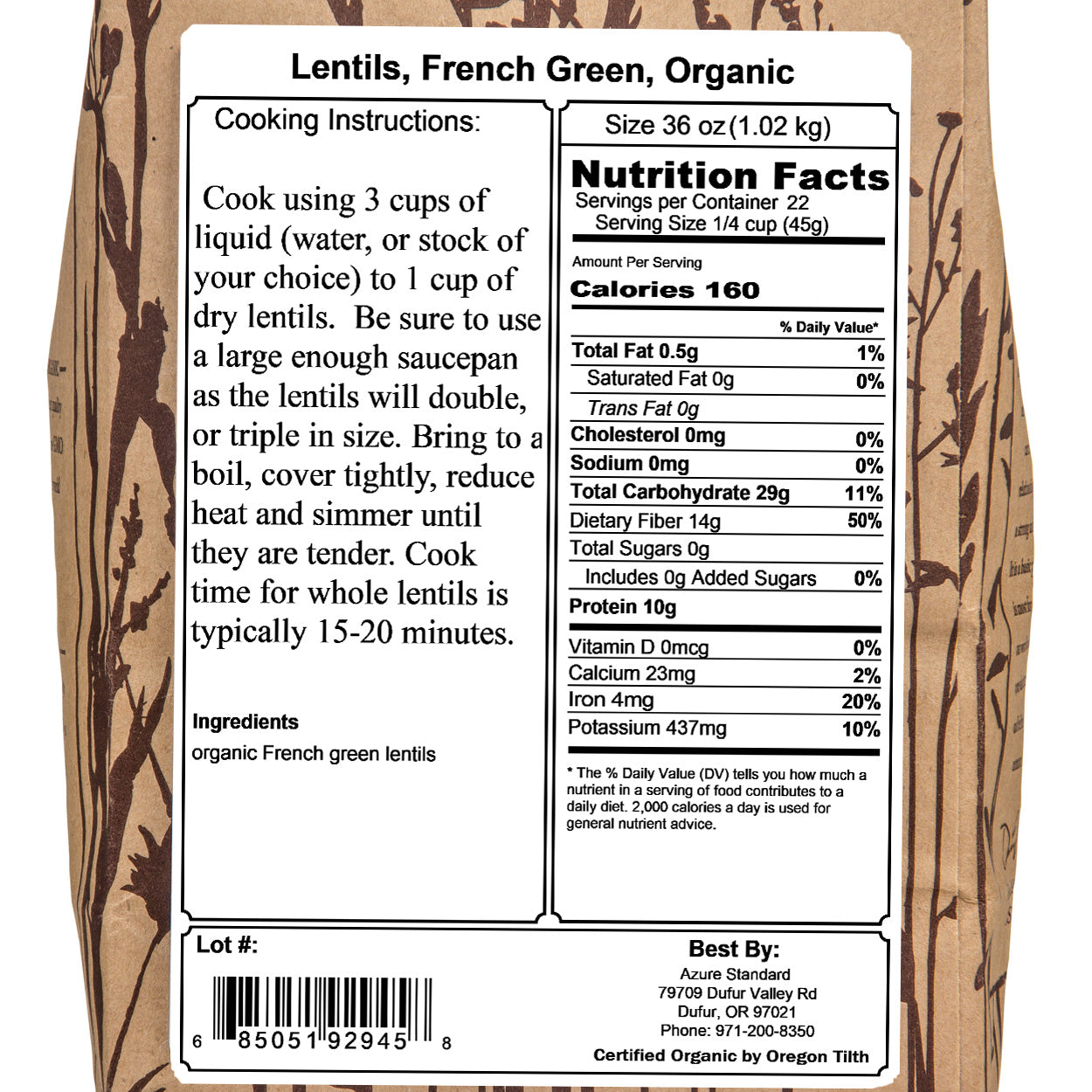 Lentils, French Green, Organic