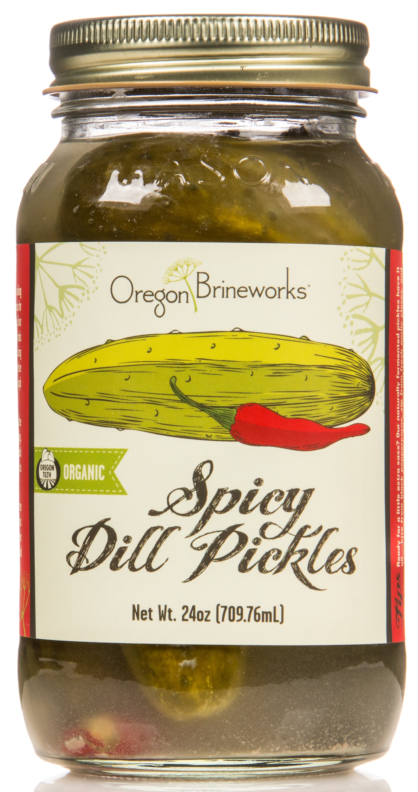Spicy Dill Pickles, Raw, Fermented, Organic