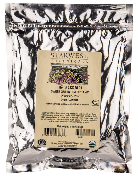 Sweet Green Pea Sprouting Seeds, Organic