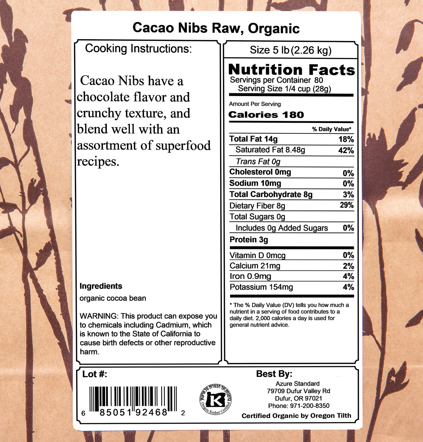 Cacao Nibs Raw, Organic