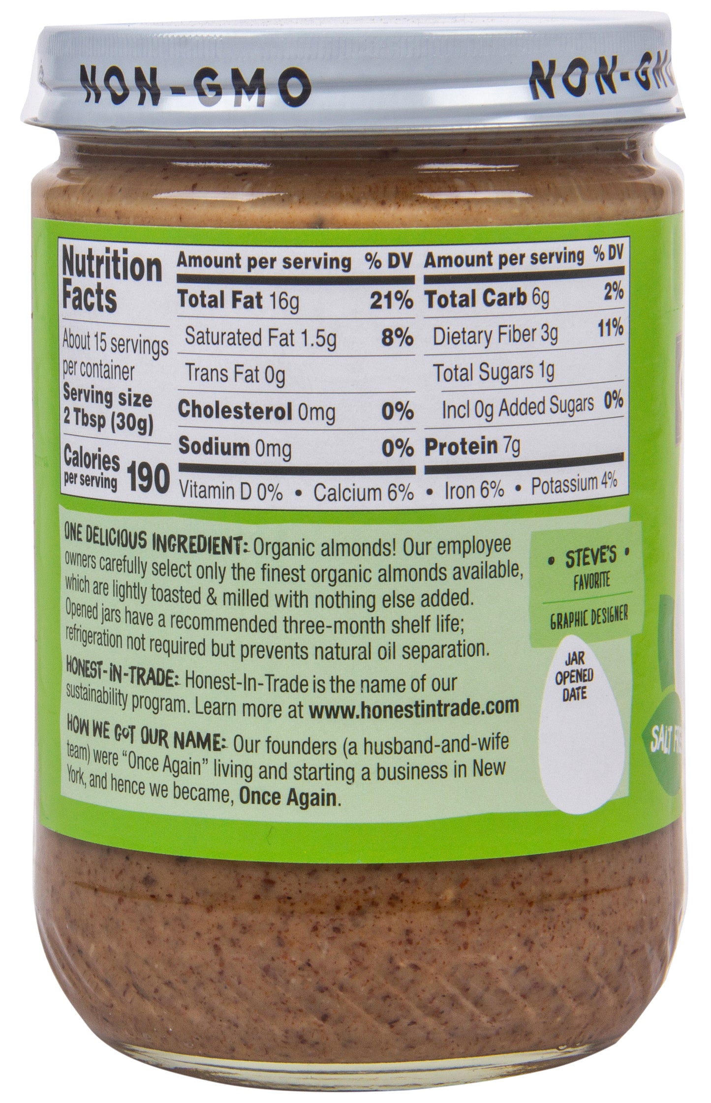 Almond Butter, Creamy, Lightly Toasted, Salt Free, Organic