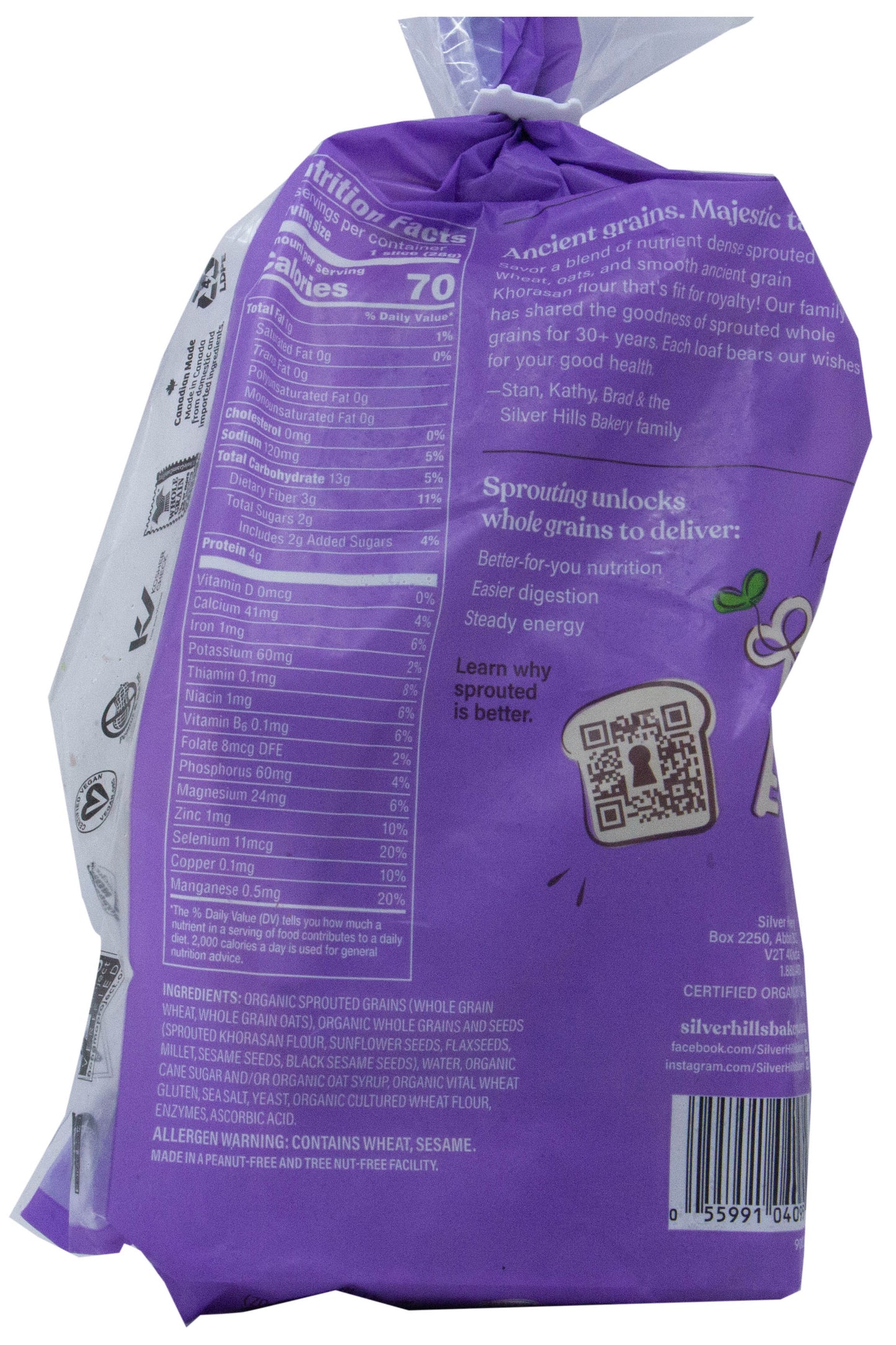 Bread Ancient Grain, The Queen's Khorasan Sprouted Wheat, Frozen