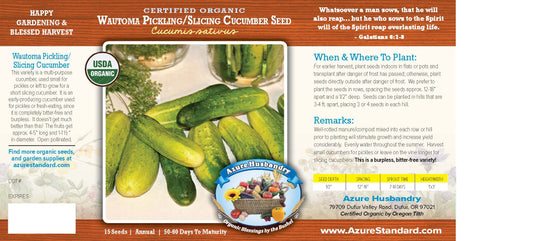 Wautoma Pickling/Slicing Cucumber Seed, Organic