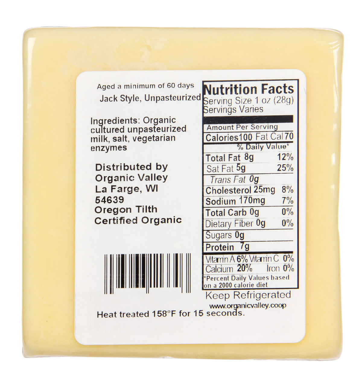 Wisconsin Cheese, Raw, Jack Style, Organic