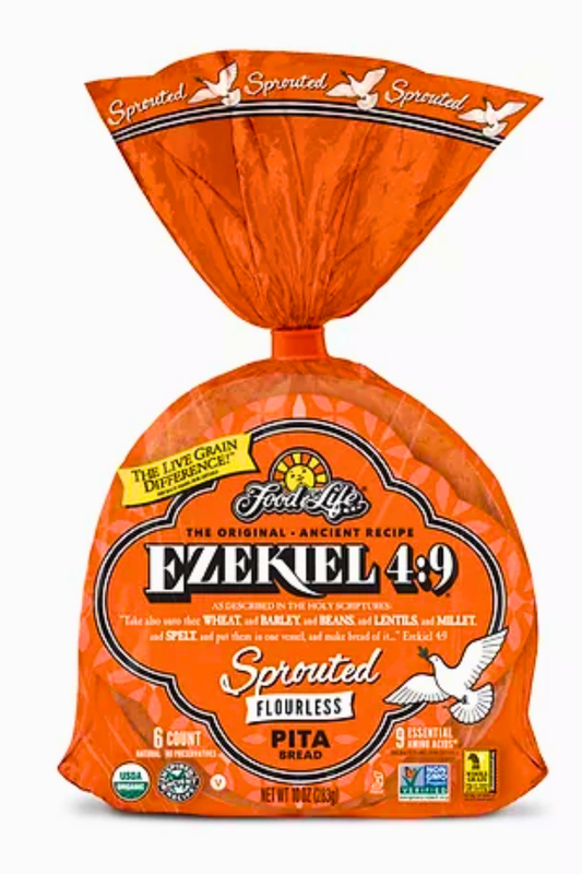 Ezekiel 4:9 Sprouted Flourless Pita Bread, Frozen, Organic