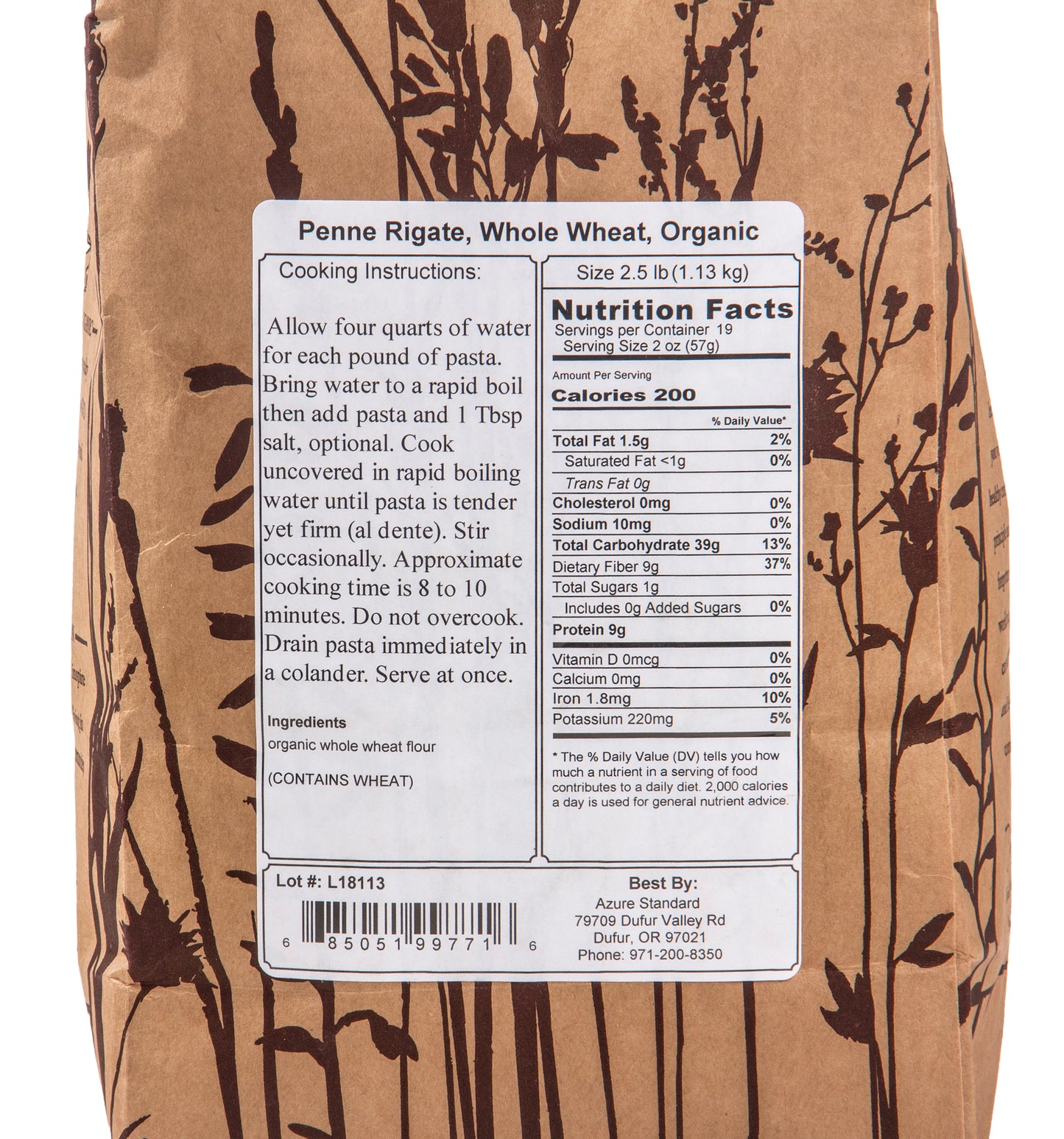 Penne Rigate, Whole Wheat Pasta, Organic