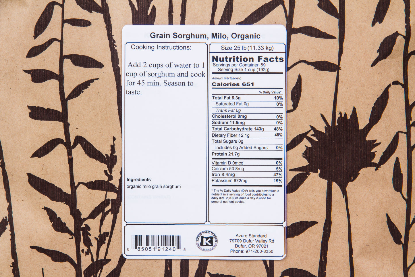 Grain Sorghum, Milo, Organic
