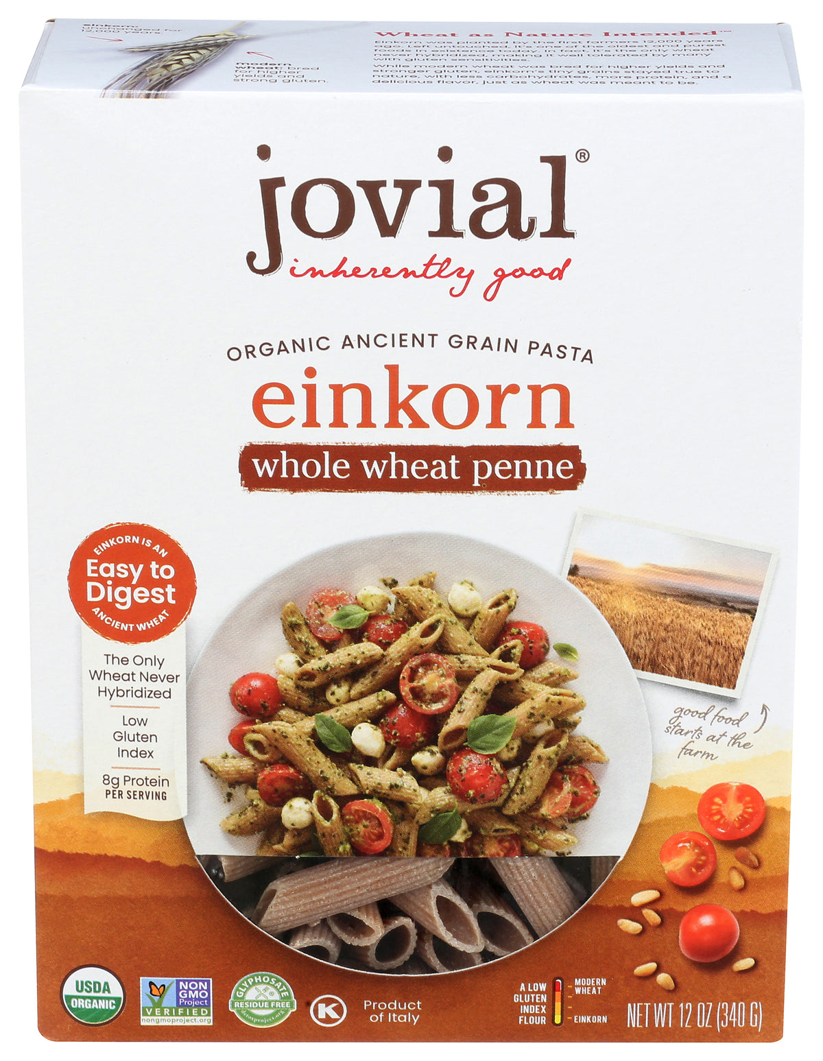 Pasta, Einkorn, Whole Wheat, Penne Rigate, Organic