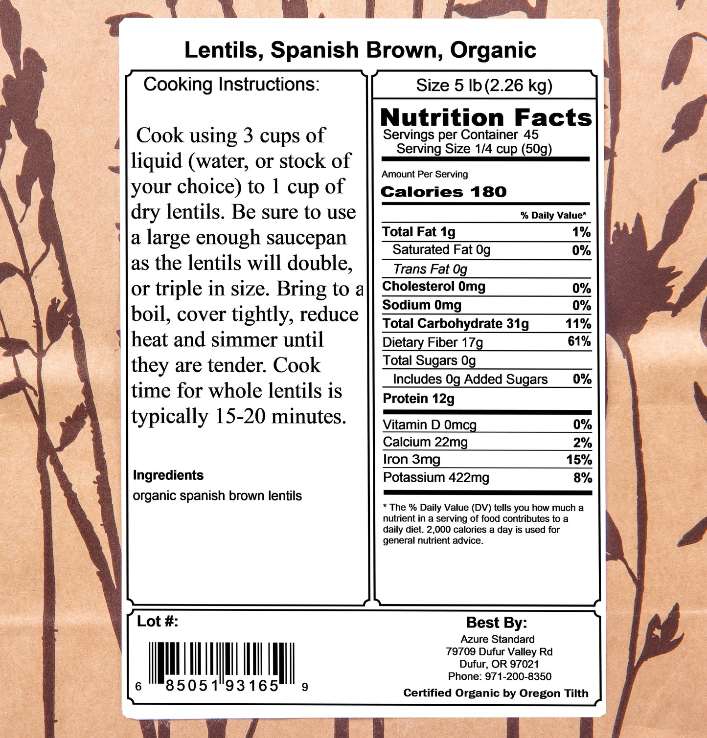Lentils, Spanish Brown, Organic