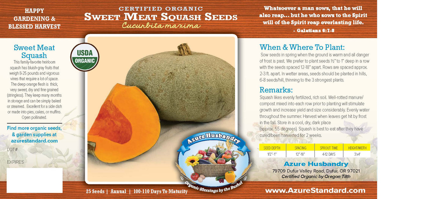 Sweet Meat Squash Seed, Organic