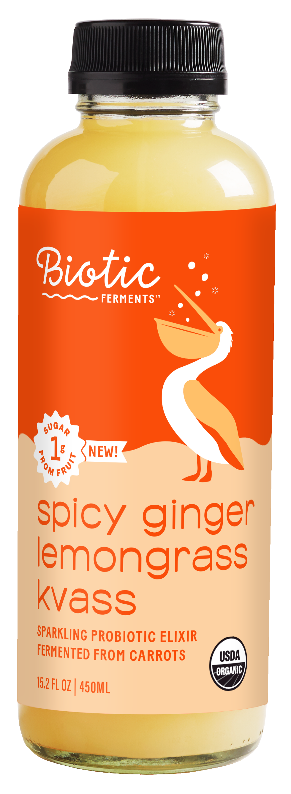 Probiotic Kvass, Sparkling Spicy Ginger Lemongrass, Organic