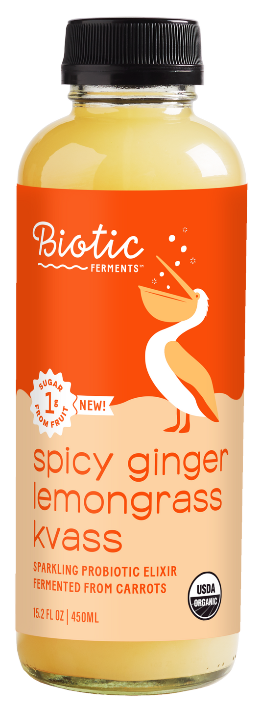 Probiotic Kvass, Sparkling Spicy Ginger Lemongrass, Organic