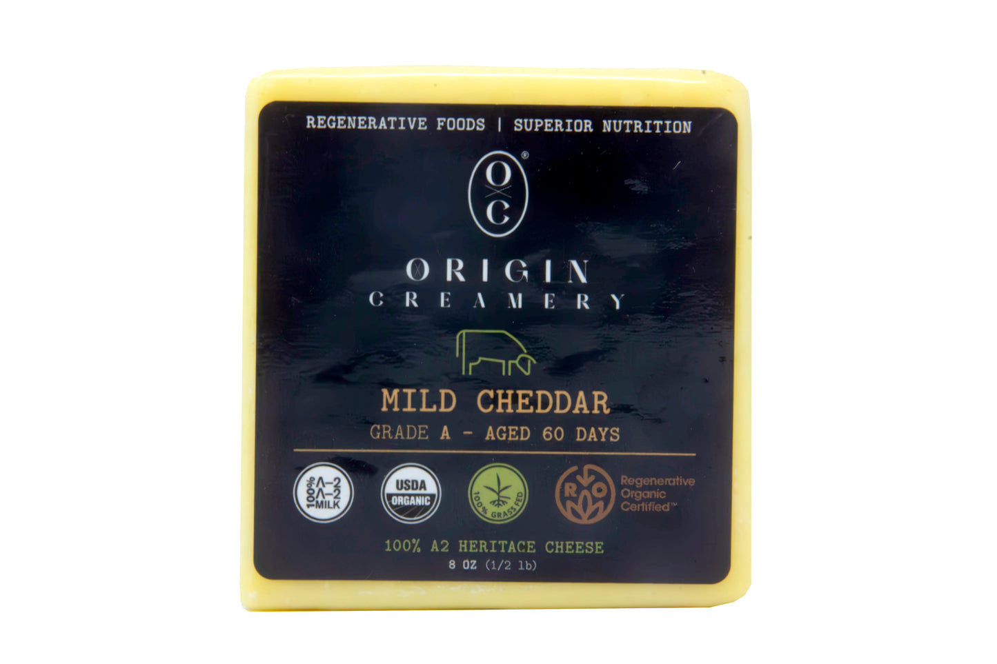 A2 Mild Raw Cheddar Cheese Block, Aged 3 Months, Organic