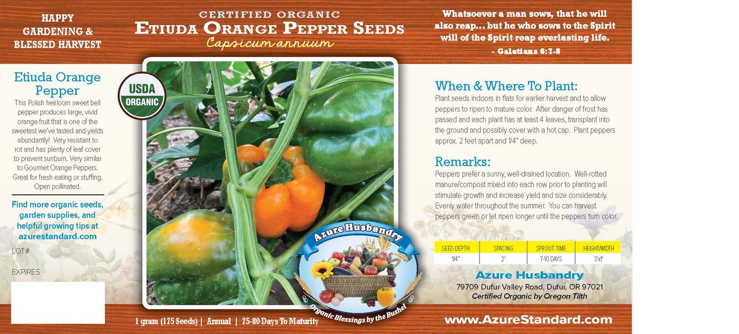 Etiuda Orange Pepper Seed, Organic