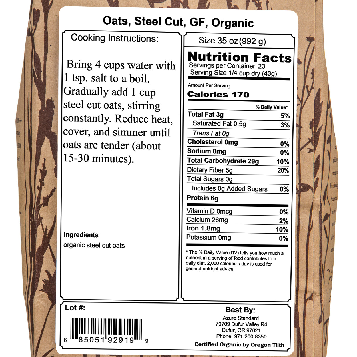 Oats, Steel Cut, GF, Organic