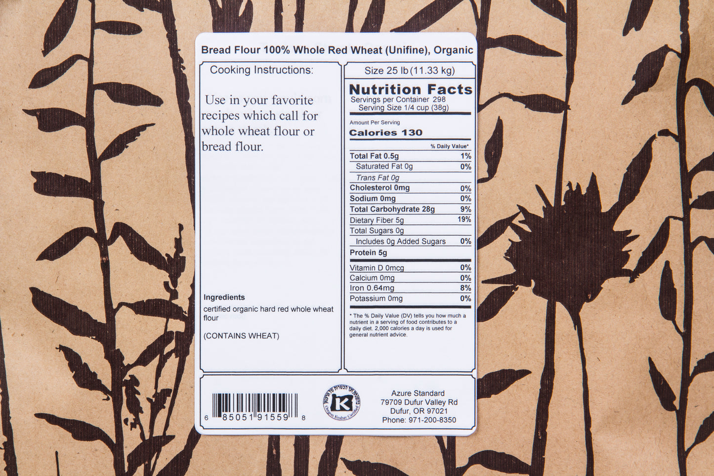 Bread Flour 100% Whole Red Wheat (Unifine), Organic