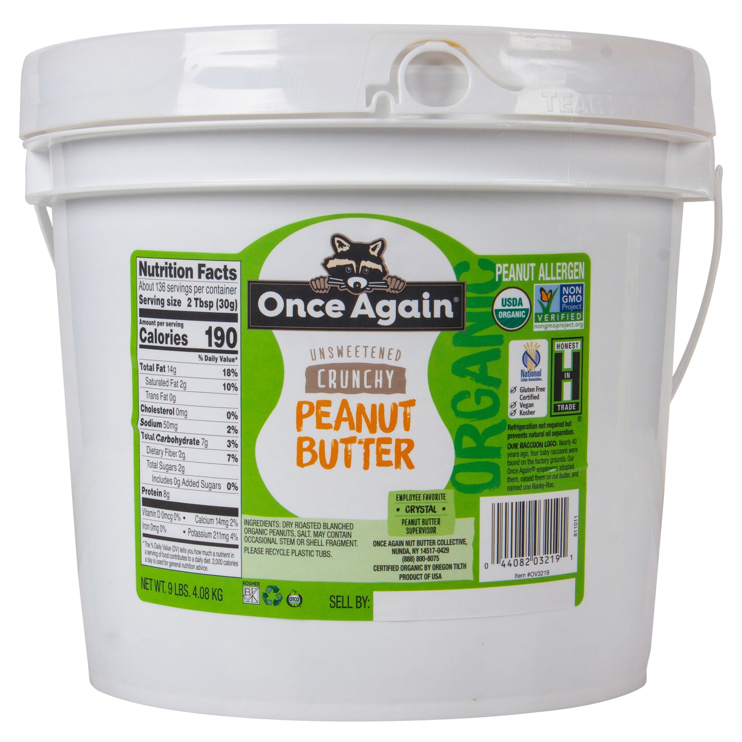Peanut Butter, Unsweetened, Crunchy, Organic