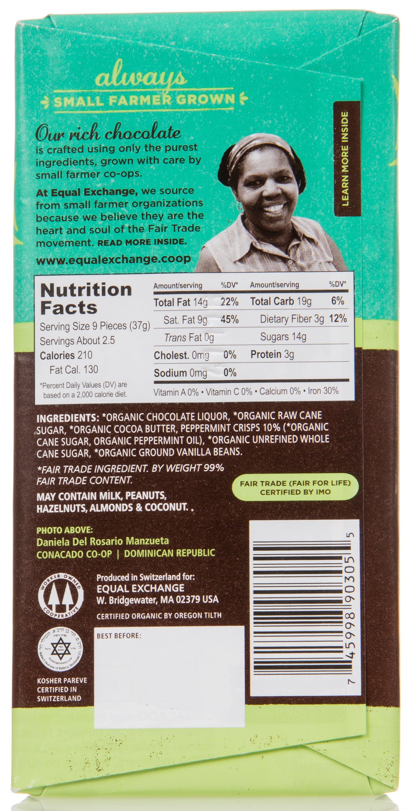 *Dark Chocolate Bar, Mint Crunch 67%, Organic