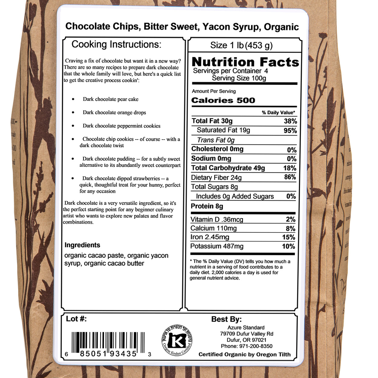 Chocolate Chips, Bitter Sweet, Yacon Syrup, Organic