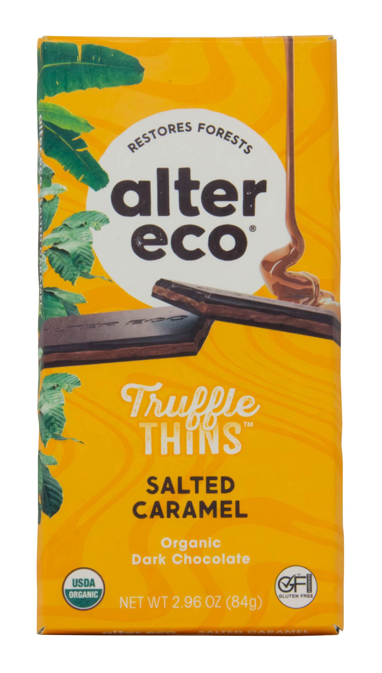 Truffle Thins, Dark Chocolate Bar, Salted Caramel, Organic