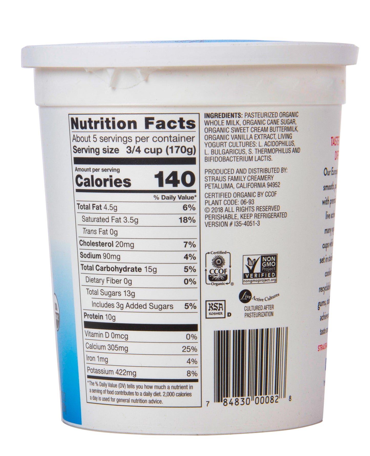 Yogurt, Vanilla, Whole Milk, Organic